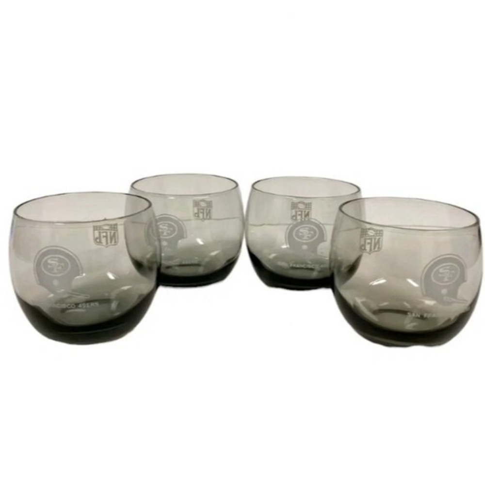 NFL‎ San Francisco 49ers Vintage Smoked Glass Stemless Tumbler Set of 4 Etched